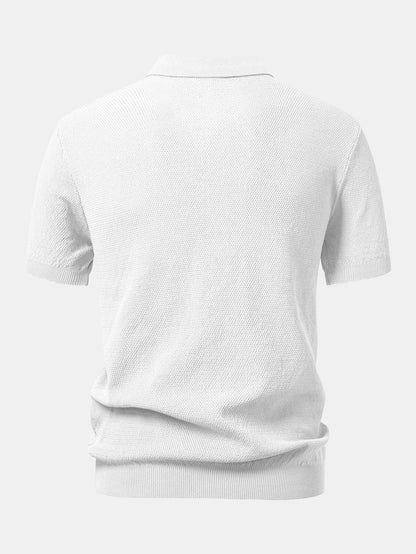 Textured Zip Up Knit Polo Shirt