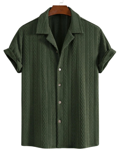 Texture Jacquard Cuban Shirt & Crinkled Textured Drawstring Shorts