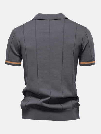 Contrast Trim Zipper Knit Polo Shirt