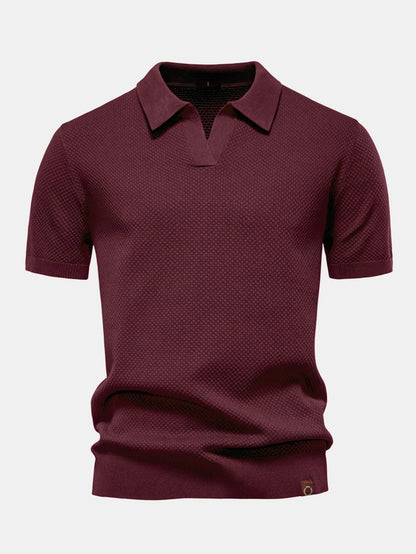 Pineapple Texture Knit V Neck Polo