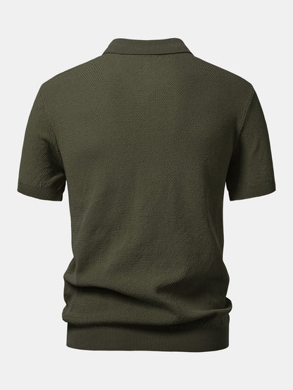 Textured Zip Up Knit Polo Shirt
