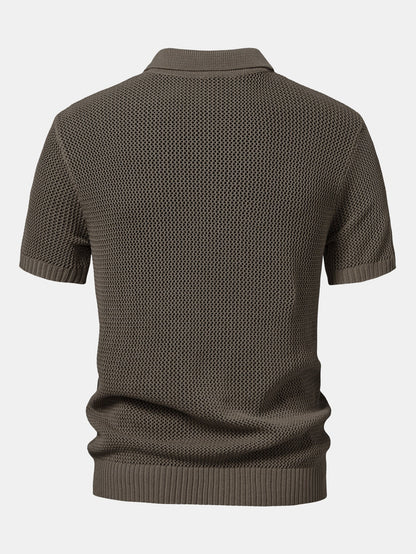 Eyelet Zip Up Knit Polo Shirt
