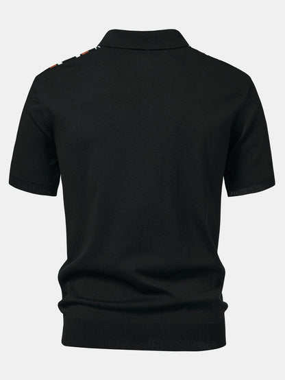 Stripe Knit Zip Up Polo Shirt