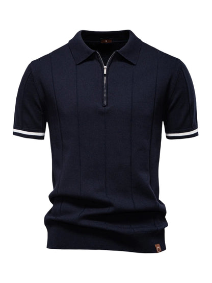 Contrast Trim Zipper Knit Polo Shirt & Slim Fit Tapered Trousers