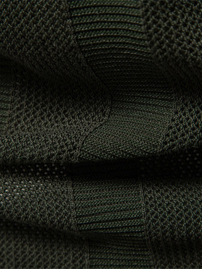 Stripe Hollow Knit V Neck Polo Shirt