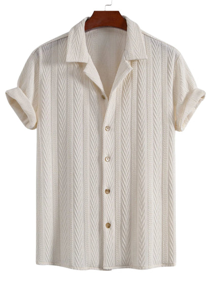 Texture Jacquard Cuban Shirt & Crinkled Textured Drawstring Shorts