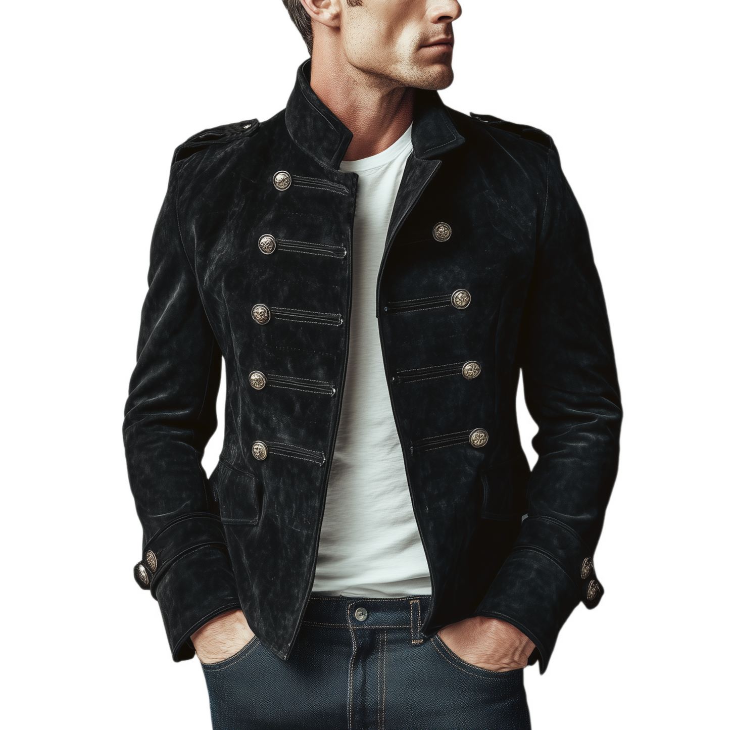 Men's Classic Retro Stand Collar Suede Double-breasted Slim-fit Jacket MTA2282H6K