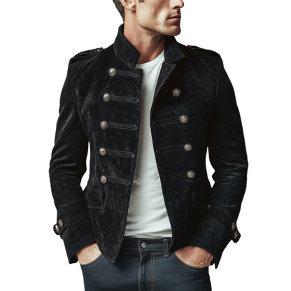 Men's Classic Retro Stand Collar Suede Double-breasted Slim-fit Jacket MTA2282H6K