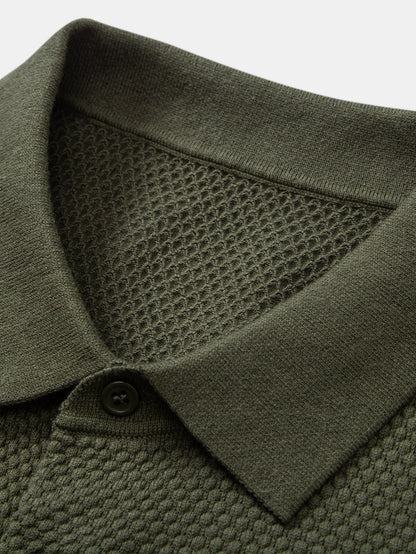 Pineapple Texture Knitted Polo Shirt
