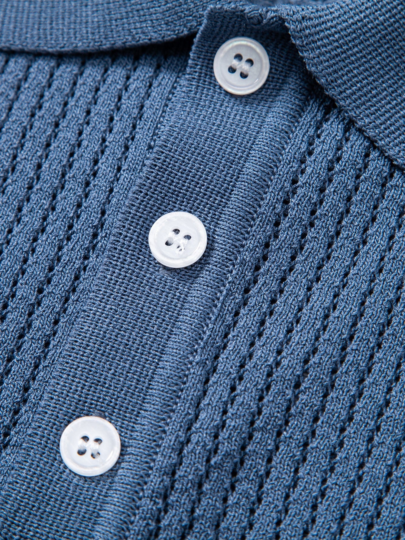 Textured Crochet Knitted Polo Shirt