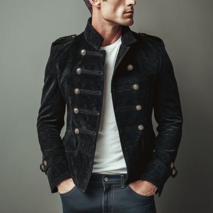 Men's Classic Retro Stand Collar Suede Double-breasted Slim-fit Jacket MTA2282H6K