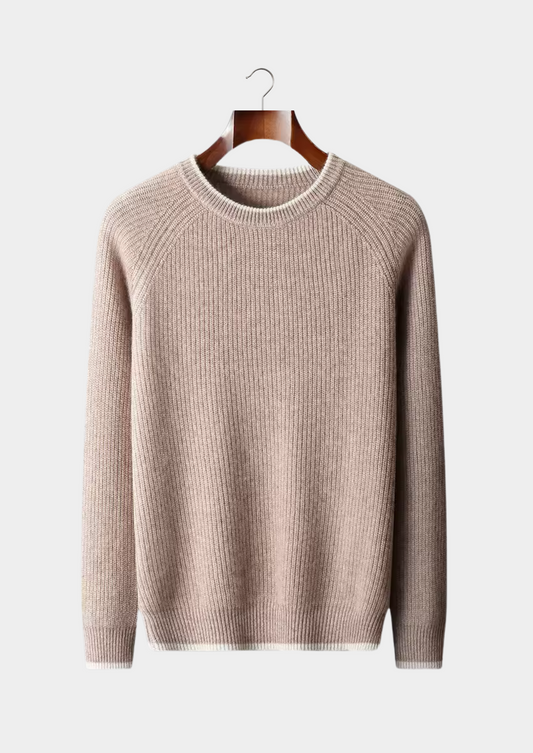 PURE EXTRA-FINE MERINO WOOL TWO TONE CREWNECK