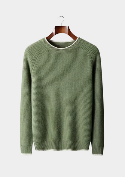 PURE EXTRA-FINE MERINO WOOL TWO TONE CREWNECK