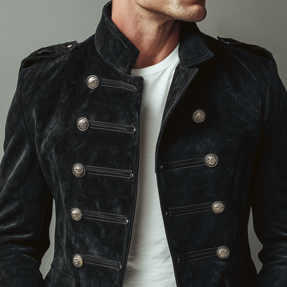 Men's Classic Retro Stand Collar Suede Double-breasted Slim-fit Jacket MTA2282H6K