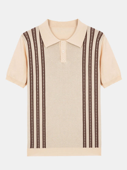 Striped Short Sleeve Sweater Polo