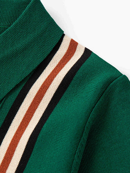 Short Sleeve Striped Button Up Sweater Polo