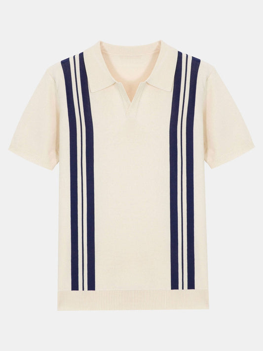 Striped Johnny Collar Sweater Polo