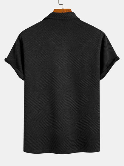 Stripe Jacquard Zip Up Polo