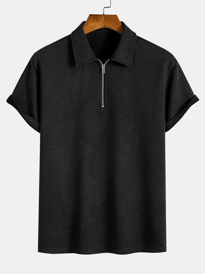 Stripe Jacquard Zip Up Polo