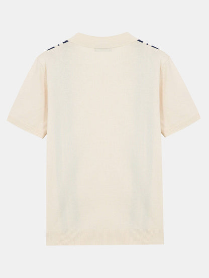 Striped Johnny Collar Sweater Polo